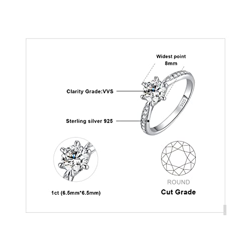 JewelryPalace Classic 1ct 2ct 3ct Cubic Zirconia Solitaire Engagement Rings for Women, 925 Sterling Silver Promise Ring for Her, Round Cut Simulated Diamond Anniversary Wedding Rings Size 4-123