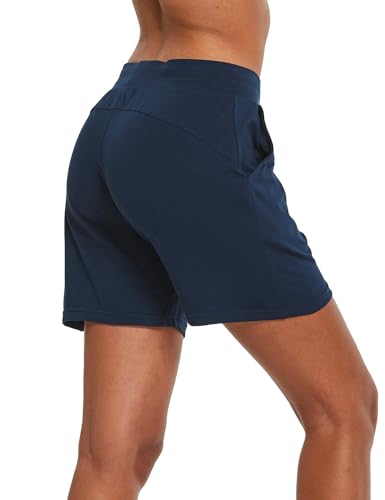 Image of BALEAF Women's Cotton Yoga Shorts Sweat Athletic Lounge Beach Shorts Jersey Pull On with Drawstring Pockets Summer