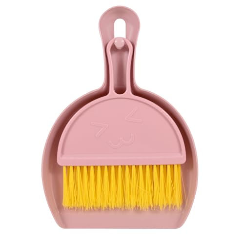 Shaloxar Small Broom and Dustpan Set,mini Compact Portable, for Home, Sofas, Kitchen countertops, Storage Shelves, Office desks, bathrooms, and pet Areas (Pink)