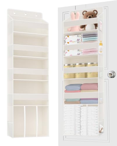 Image of TAHAVICE 1 PC Over the Door Diaper Organizer with 1 Large Capacity Caddy, 4 Shelf & 10 Mesh Side Pockets, Baby Stuff Hanging Caddy Storage and Newborn Essentials Closet Organizer for Nursery, Bedroom