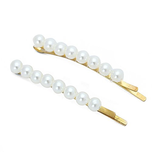 fitTek® Pair Womens Gold Tone Alloy Hair Clip Bobby Pin Imitation Pearl Beads