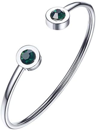 PROSTEEL May Birthstone Emerald Cuff Bracelet Stainless Steel Green Crystal Bangle Bridesmaid Girls Women Jewelry Birthday Gift