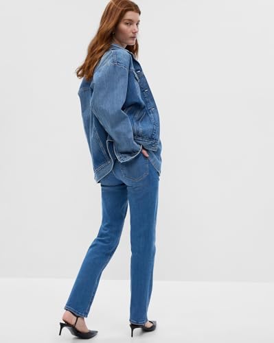 Image of Gap Women Straight Fit Mid Rise Mid Washed Jeans