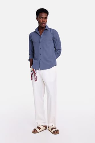 Image of SNITCH Men Casual Shirt | Slim Fit Long Sleeve Spread Collar Vertical Crinkle Textured Pattern | Breathable Polyester Blend & Stretchable Fabric for Casual Outing & Everyday Use