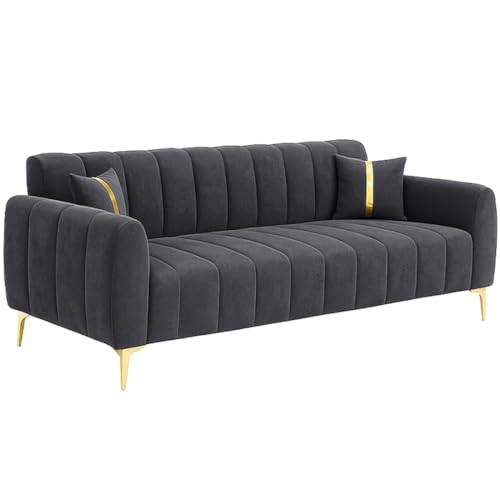 Image of Furny Harmon 3 Seater Fabric Sofa Set (Dark Grey) | Soft Velvet Fabric | Modern Design | Comfortable Seating | Living Room Furniture