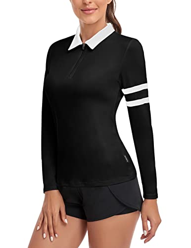 Image of Soneven Women's Golf Shirt Moisture Wicking Long Sleeve Shirt Half Zip Pullover Athletic