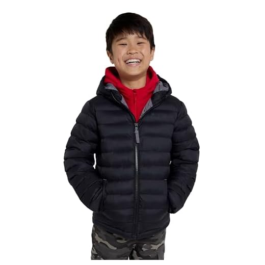 Mountain Warehouse Seasons Manteau Imperméable Pour Fille Et Garçon - Doudoune Rembourrée Et Légère À Capuche Pour Enfant, Veste D'Hiver Matelassée Pour Garçon Et Fille Noir 9-10 ANS
