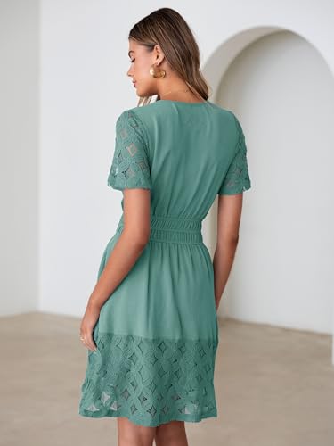 Image of Simplee Womens Boho Summer Dresses Casual Wedding Guest V Neck Short Sleeve Empire Waist A Line Tiered Mini Dress