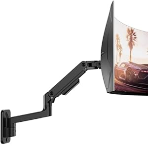ARES WING Wall Mount Monitor Arm for 17-49 Inch Ultrawide Screens, Heavy Duty Single Monitor Mount Holds 44 lbs, Fully Adjustable Gas Spring Wall Mount, 75×75/100×100 VESA Mount, Black