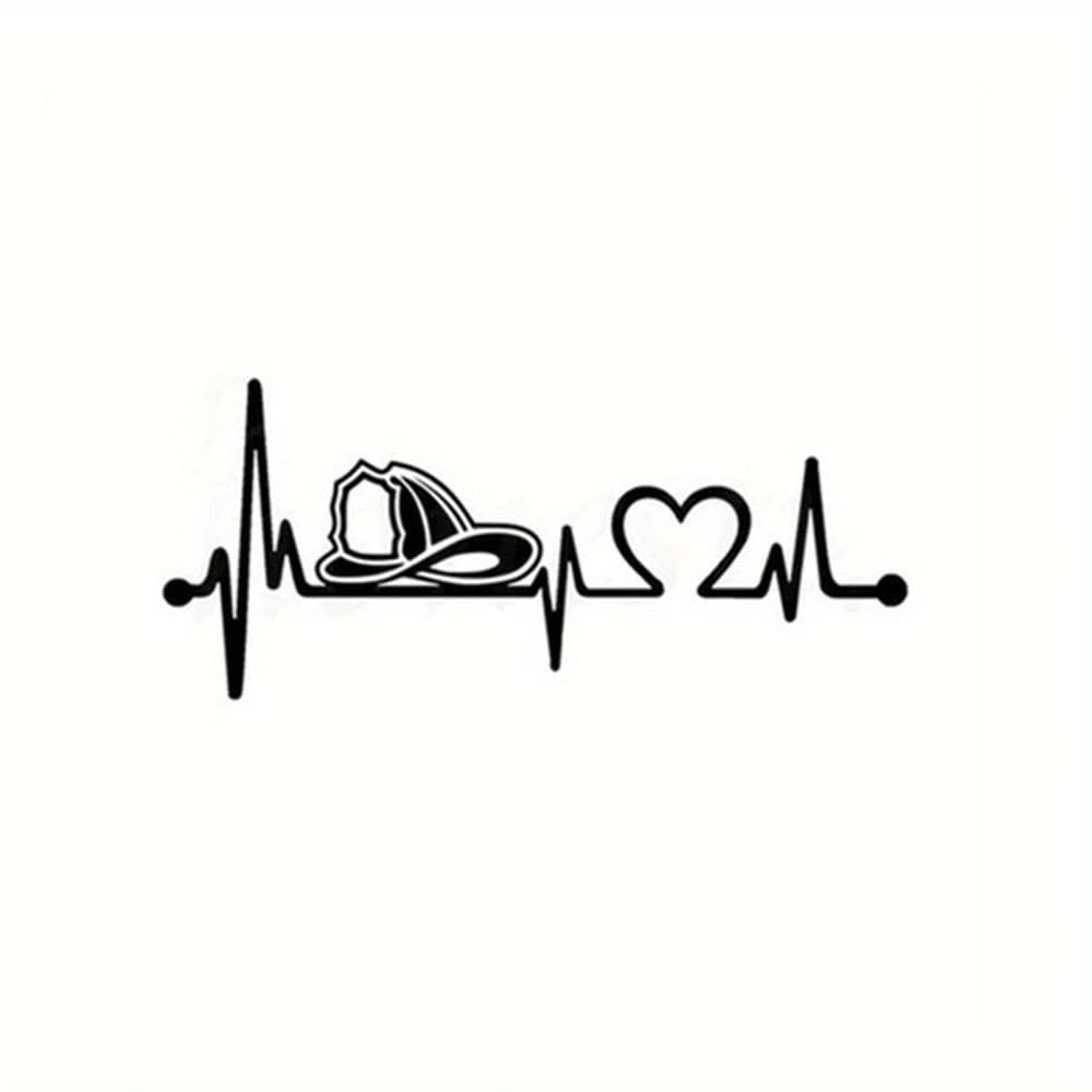 Firefighter Helmet Heartbeat Lifeline Vinyl Decal Sticker for Cars Trucks Motorcycles Laptops