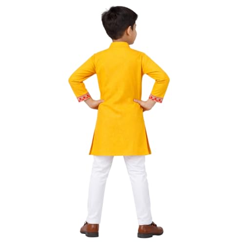 Image of Kurta Pajama for Kids Boys - Jamdani Border Kurta and Elastic Waist Pyjama Set