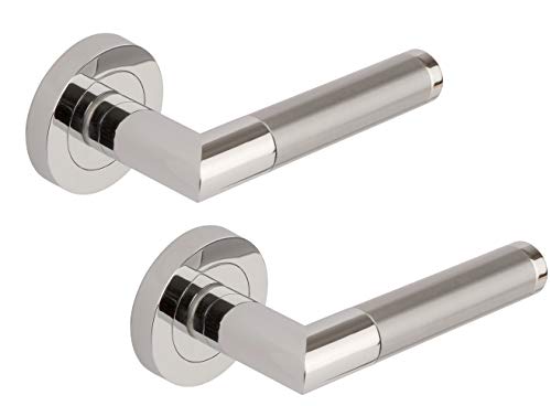 Excel DH3675 Athena Passage Door Handles on Round Rose, Duel Polished/Satin Chrome