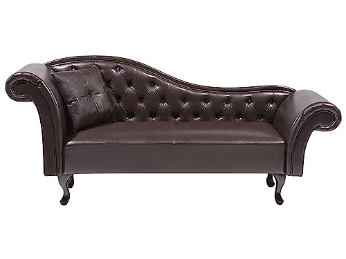 Chaise Longue Versione Sinistra Ecopelle Marrone Stile Chesterfield Vintage