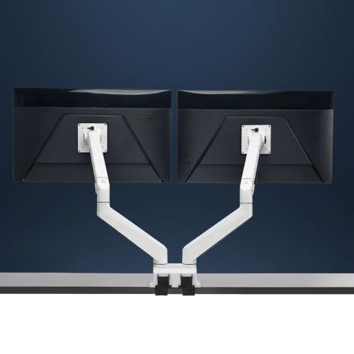 Image of Frido ErgoLuxe Dual Monitor Arm Desk Mount, Height Adjustable Gas Spring VESA Monitor Stand with Independent Tilt, Swivel & Rotation, Supports Two 17-27 Inch Monitors, Heavy Duty Steel | 2-10kg, White