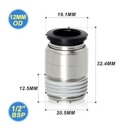 Raccords tubes 12mm x 1/2 BSP TAILONZ en pack de 10 pièces durables - 3