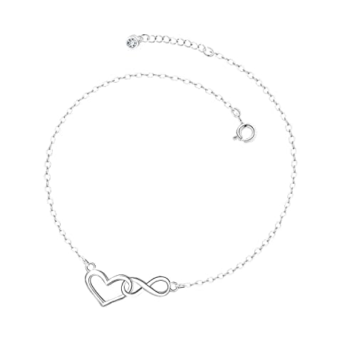 KristLand Sterling Silver Infinity Anklet White Gold Plated Adjustable 925 Silver Heart Anklets with Sparkly CZ Stone for Ladies Girl Cover