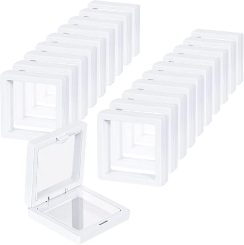 Image of Floating Display Frame, Coin Display Case, Dustproof PE Film Transparent Jewelry Storage Box for Ring Necklace Bracelet, Floating Display Case for Coin, Jewelry per Availability (Big White 10PCS)