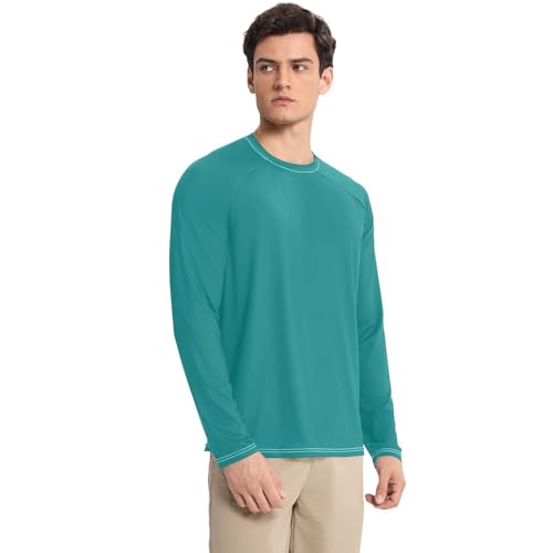 Teal Green Men's UPF 50+ Swim Shirts Quick Drying Comfort Mens Sun Protection Long Sleeve Hiking3
