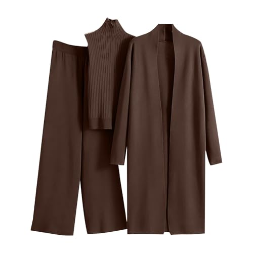 Women's 3 Piece Knit Lounge Set, Long Sleeve Cardigan Sleeveless