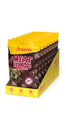 JOSERA Meat Hearts Beef (8 x 70 g) | Super Premium Trainingssnack mit Rind | 70% Fleischanteil - super schmackhaft | Getreide- und zuckerfrei | kalorienarme Rezeptur | Snack in Herzform | 8er Pack