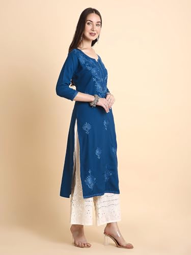 Image of RATAN Rayon Straight Lucknowi Chikankari Ethnic Wear Kurta for Women