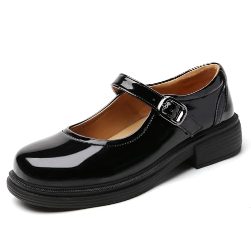 Image of Women Black Mary Jane Flats Non Slip Comfort Office Work Dress School Shoes | OKJ Women's mary janes flat Platform Comfortable maryjane patent leather Dressy Round Toe chunky Cute Shoes
