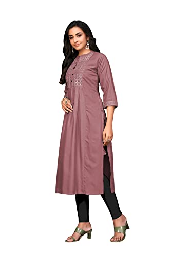 Image of Amazon Brand - Anarva Women's Rayon Straight Embroidery Solid Kurta