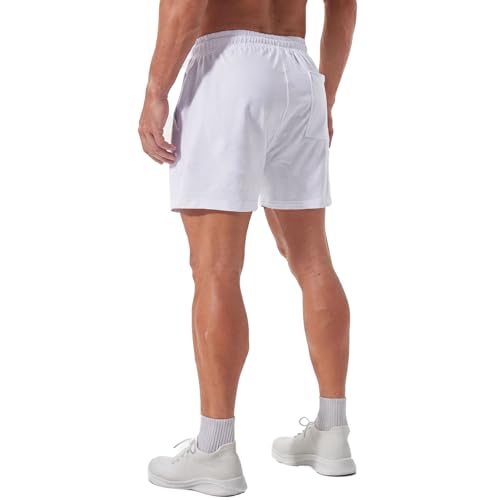 Jeixopu Mens Athletic Gym Shorts 5" Cotton Jogger Workout Casual Lounge Sweat Shorts with Pockets (White-L) - image 2