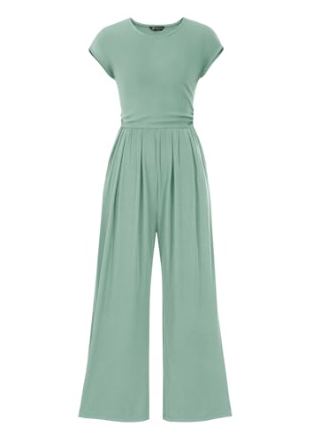 PRETTYGARDEN Summer Jumpsuits for Women Dressy 2025 Ribbed Cap Sleeve Wide Leg Pants Rompers Elegant Casual One Piece Outfits