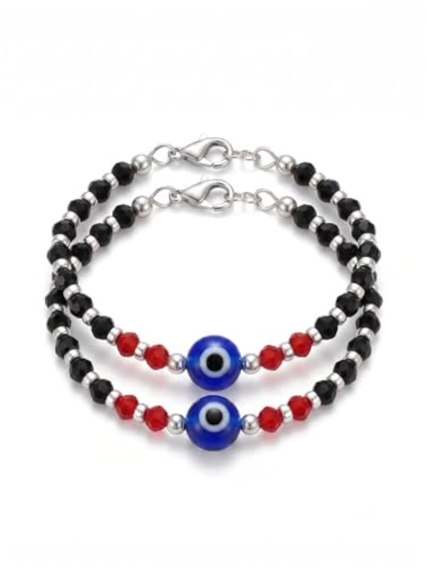 Baby Blue Evil Eye Pure Silver Bracelet, Nazar Charm Design