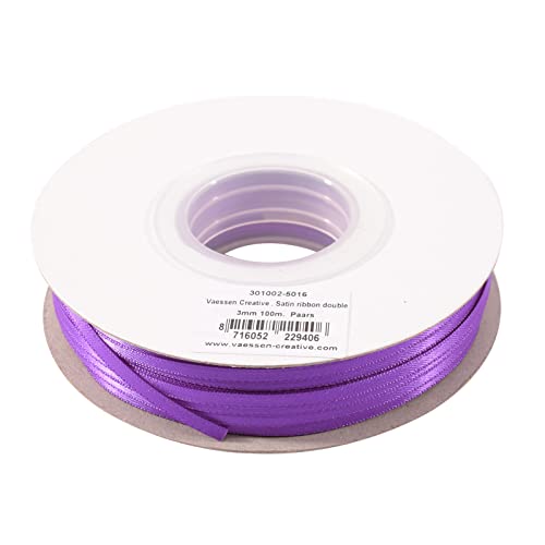 Vaessen Creative Ruban Satin - Violet - 100 m x 3 mm - Bolduc - Biais de Couture - pour Cadeau, Emballage, Bouquet Mariage, Cheveux et Ballon
