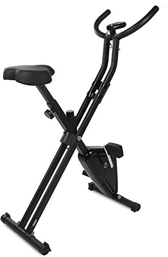 YSSOA Folding Exercise Bike X-bike, Quite Indoor Cycling Bike Stationary, Magnetic Upright Bike with Heart Rate and LCD Monitor, Easy Maneuverable and Assemble, Black,SOFITNBIKE03B