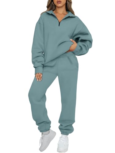 Image of AUTOMET Women's Sweatsuits 2 Piece Outfits Lounge Sets | Cozy Airport Outfits,Casual Sweat Sets for Fall and Winter,Half Zip Pullover and Baggy Sweatpants with Pockets