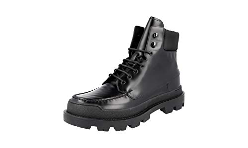 Prada Herren Schwarz gebürstetes Spazzolato-Leder Leder Stiefelette 2TE100...