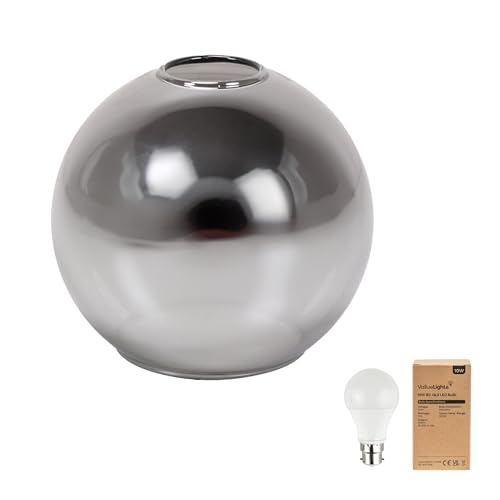 ValueLights | Smoked Glass Globe Ceiling Light Shade | Lamp Shades, Home Décor & Improvement Essential | Includes Bulb [3000K Colour Temperature] | 25cm Shade Width