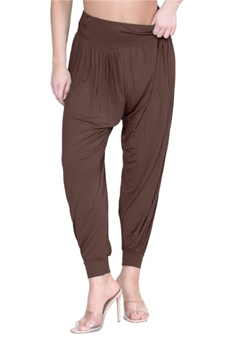 Leggings holgados llanos Hareem Ali Baba marrones pantalones caídos elásticos