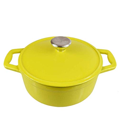 Olla de cerámica de Hierro Fundido esmaltado, Hecha a Mano, Antiadherente, para Cocina de Gas e inducción, Color Amarillo, 23 x 9,5 cm.