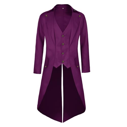 MOFOVELY Mens Pirate Coat Steampunk Jacket Tailcoat Renaissance Jacket Halloween Hatter Costume (XL,Purple)