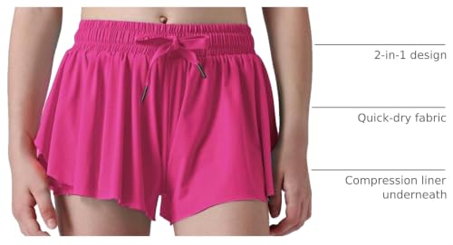 Image of 1 or 3 Pack Girls Flowy Shorts with Spandex Liner & Pocket, 2-in-1 Athletic Butterfly Shorts for Running Dance