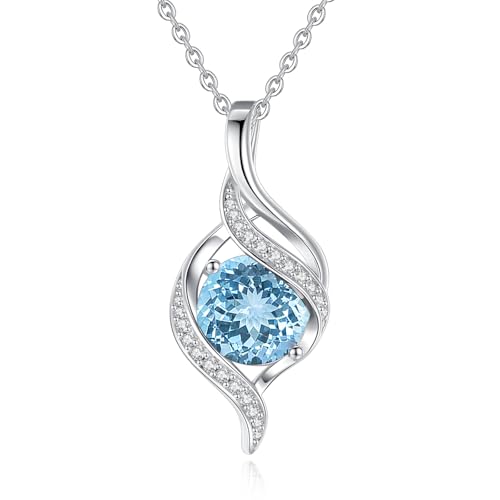 FANCIME March Birthstone Necklace for Women Aquamarine Necklace Gift