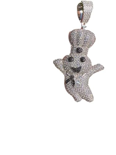 Icebros Moissanite Solid 925 Silver Gold Pillsbury Doughboy Money Necklace Pendant Iced (White Gold) #TOP6