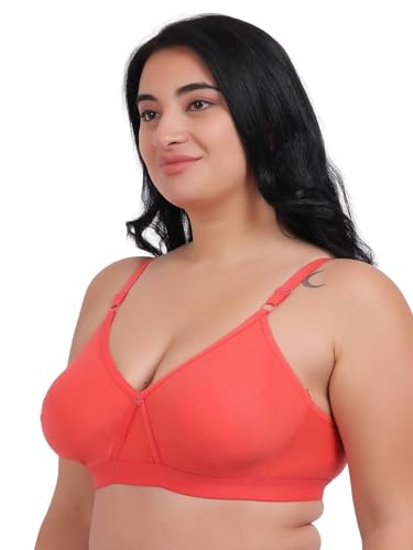 Image of Fabme Women's Cotton Seamless Non-Padded Non-Wired Bra, Cross Belt, Heavy Support, Double Layer Cups, Broad Elastic Bra
