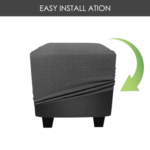 Housse de pouf carrée extensible lavable en jacquard gris