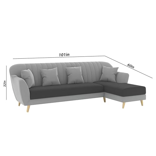 Image of Atticus RHS 6 Seater L Shape Sofa Set for Living Room (Black Grey Fabric) Premium Fabric Sofa Set