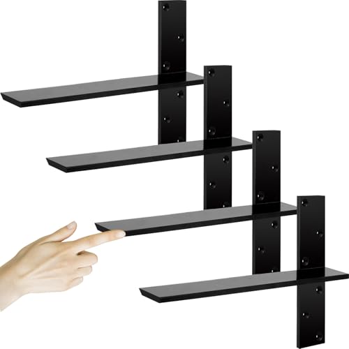 3/8 Thick Heavy-Duty Floating Shower Bench Brackets -18 L x 2.5 W Wall Mount Bracket Free Hanging T Shelf Support Brackets for Vanity Granite Countertops Dishwashers Bench Seats (4-Pack)