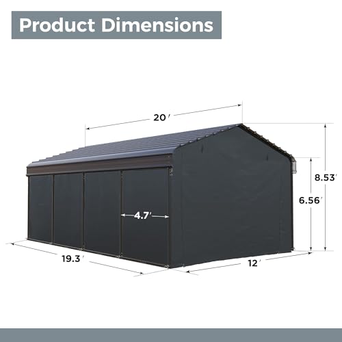 Image of GREEN PARTY 12x20 ft Metal Carport Heavy Duty Frame Canopy Garage Shelter