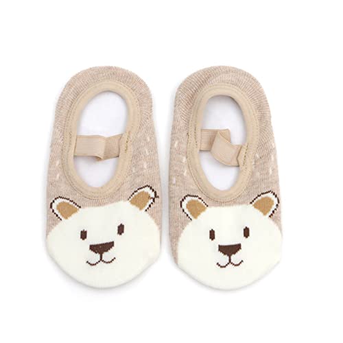 Hfolob Baby Non Slip Socks Grip for Toddler Girls Boys Slipper Toddler Cute Floor Socks First Walking Lightweight Sock, Khaki, 3 Years