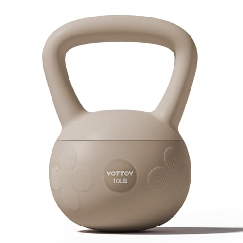 YOTTOY Soft Kettlebell for Home Workouts Anti-Slip Wide Handle Strength Training Kettlebells Cushioned Base for Safety - Ideal for Men Women & Beginners (Brown 10 LB)