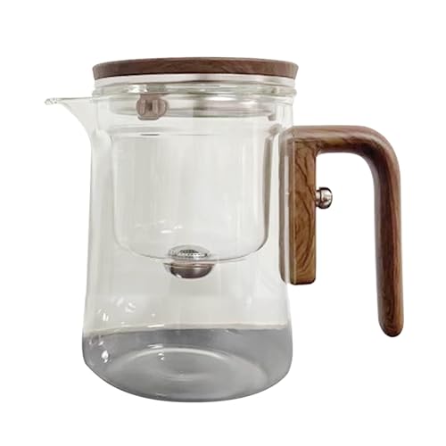 de vidrio con infusores, jarra transparente resistente al calor, separación de agua, 13,5 x 8,5 cm, mango de madera, construcción antiderrames, olla de té para apartamento, dormitorio, escuela