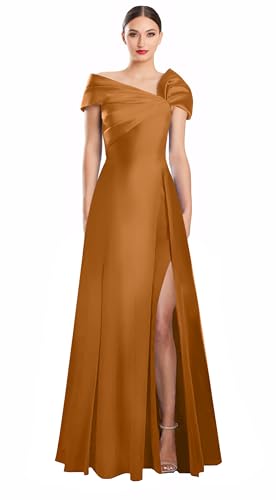 Image of Off Shoulder Satin Formal Dresses Long A Line Evening Party Prom Dresses for Women EA002